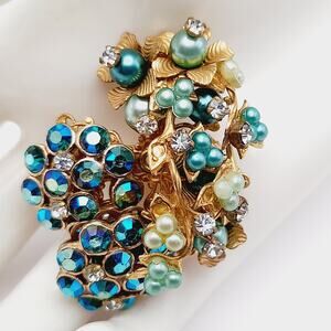 Vintage Miriam Haskell Robert Style 1940s 1950s Floral Rhinestone Brooch